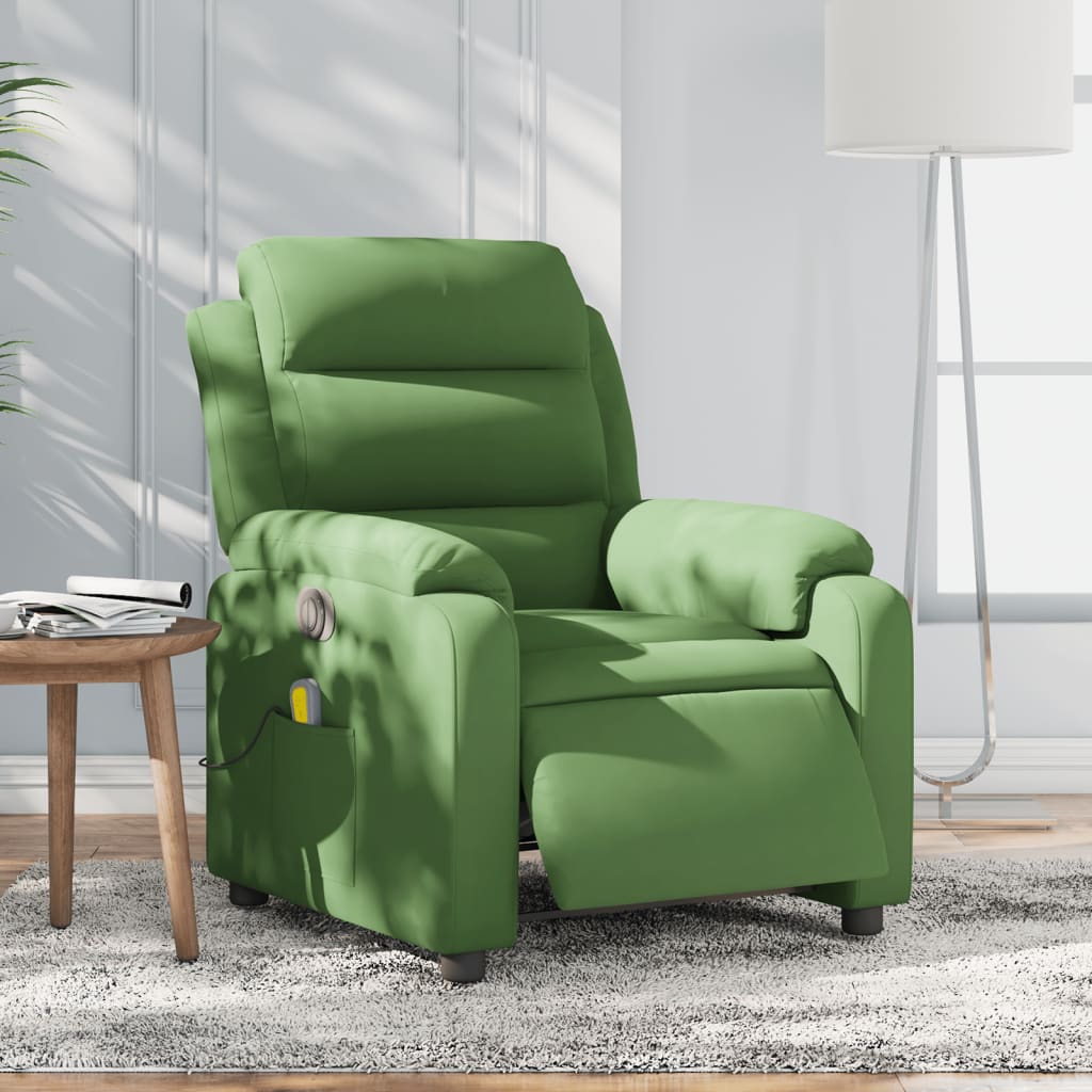 Elektrisk massagefåtölj ljusgrön sammet
