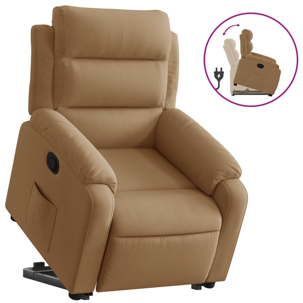 Reclinerfåtölj med uppresningshjälp brun sammet