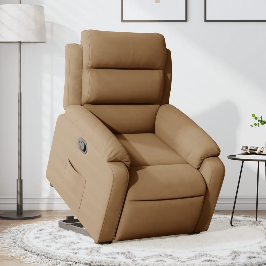 Reclinerfåtölj med uppresningshjälp brun sammet
