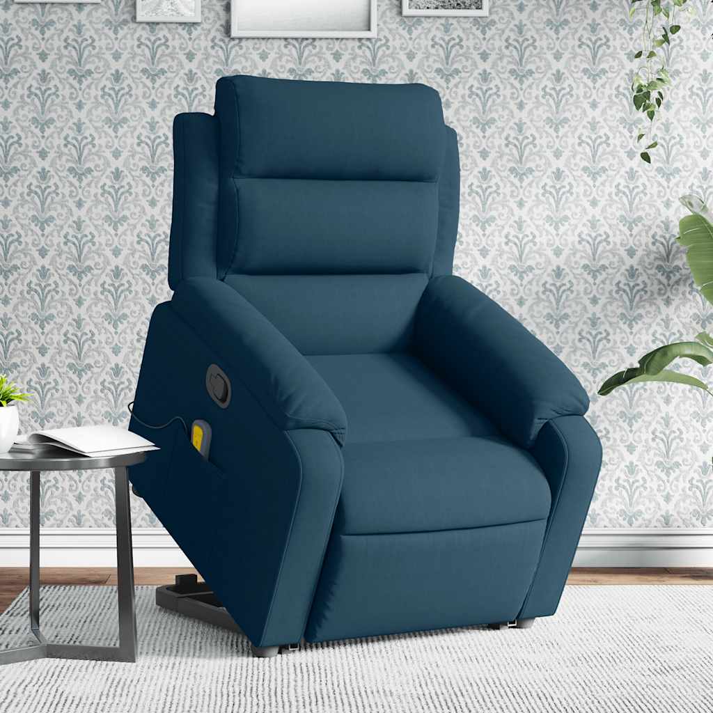 Massagefåtölj med uppresningshjälp Blå sammet