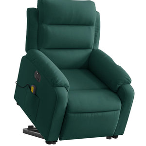 Elektrisk massagefåtölj med uppresningshjälp mörkgrön sammet
