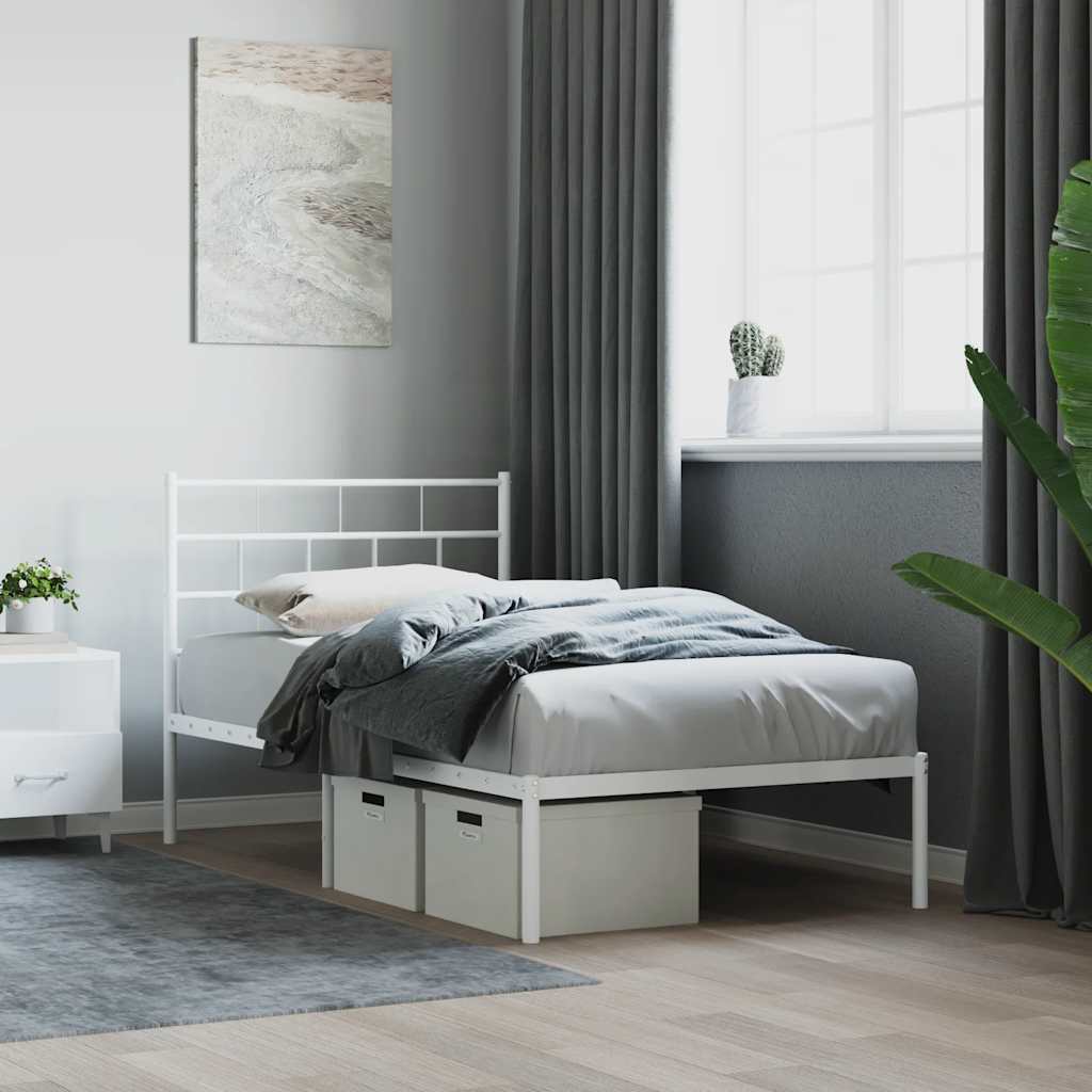 Sängram med huvudgavel metall vit 107x203 cm