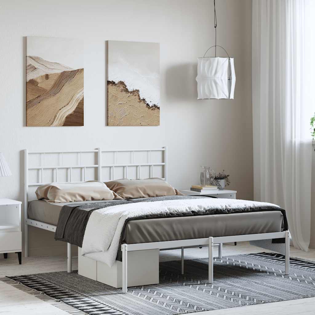Sängram med huvudgavel metall vit 150x200 cm