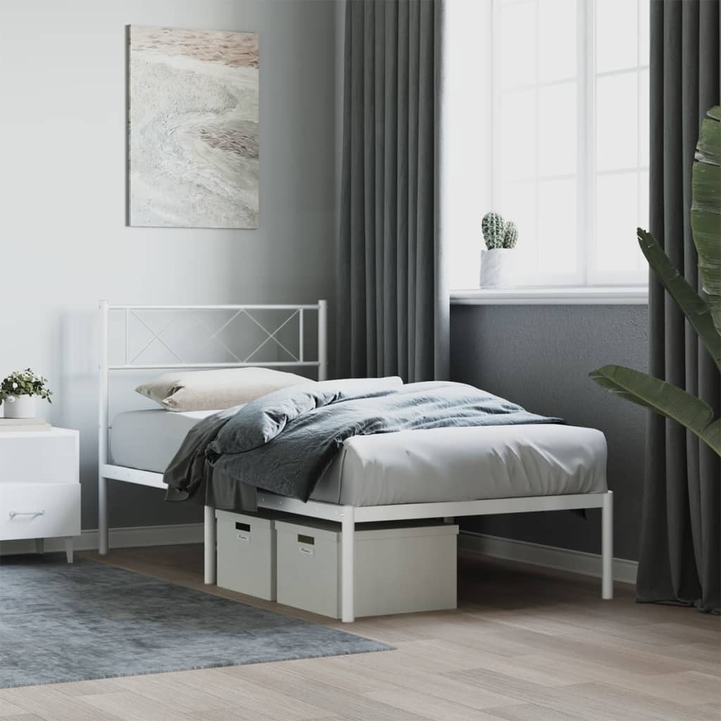 Sängram med huvudgavel metall vit 107x203 cm