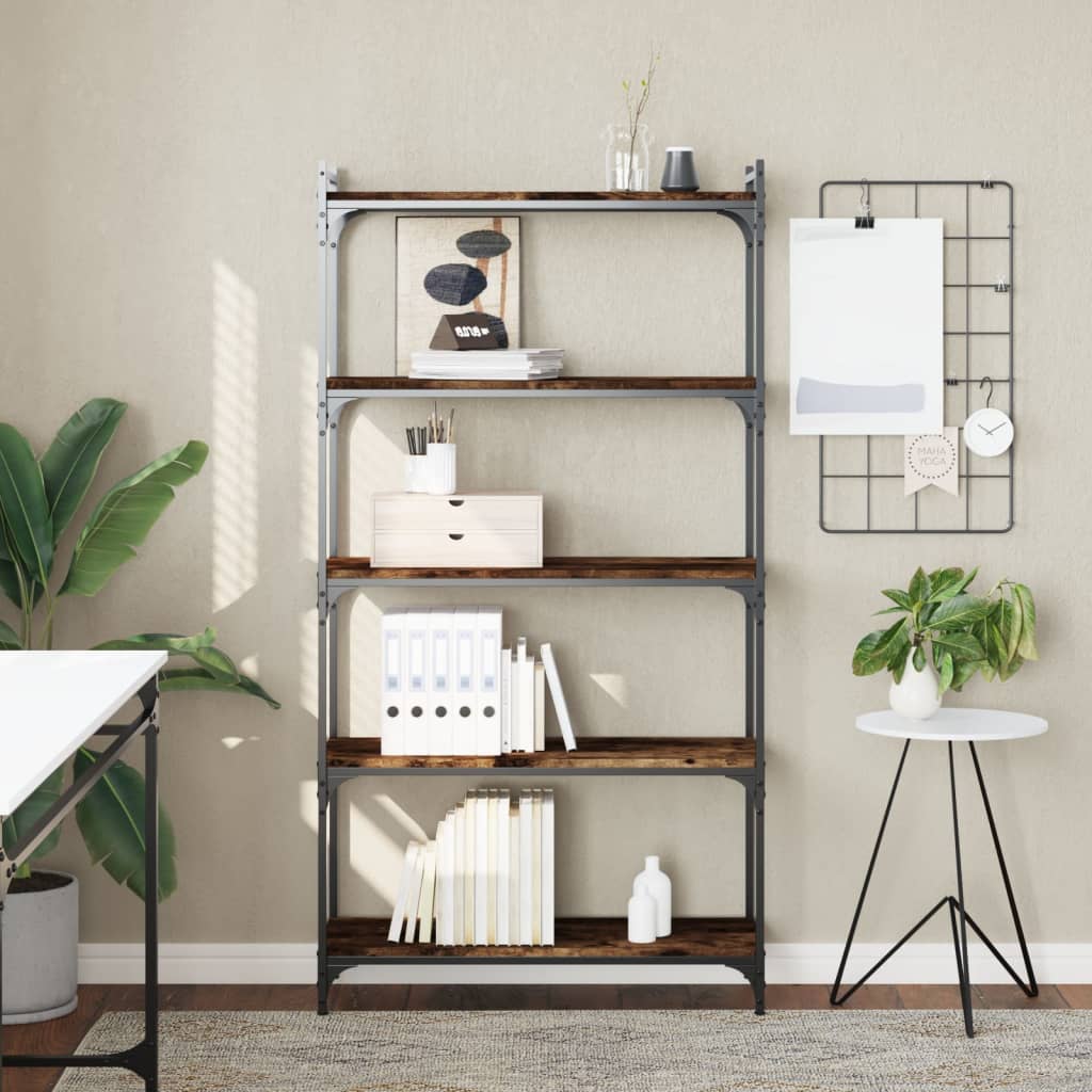 Bokhylla 5 hyllplan rökfärgad ek 80x30x154 cm konstruerat trä