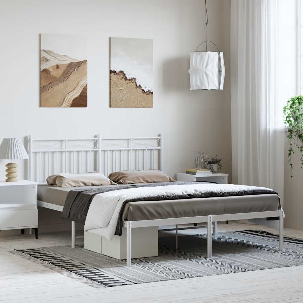 Sängram med huvudgavel metall vit 150x200 cm