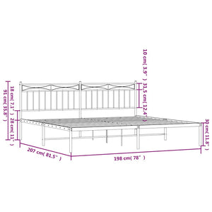 Sängram med huvudgavel metall vit 193x203 cm