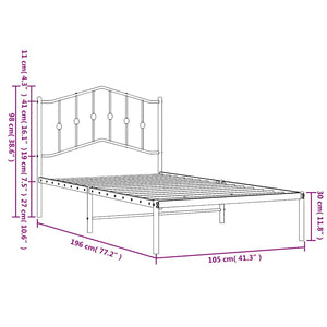 Sängram med huvudgavel metall vit 100x190 cm