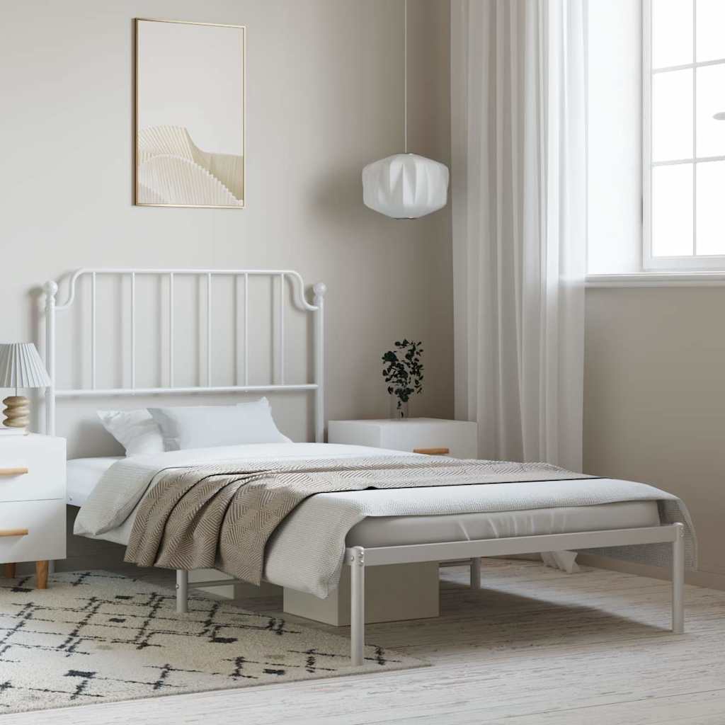 Sängram med huvudgavel metall vit 100x190 cm
