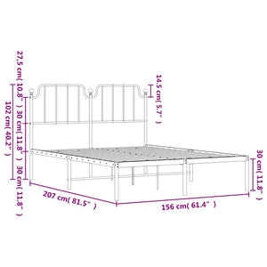 Sängram med huvudgavel metall vit 150x200 cm