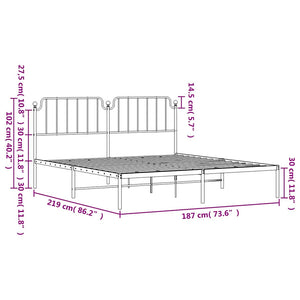 Sängram med huvudgavel metall vit 183x213 cm
