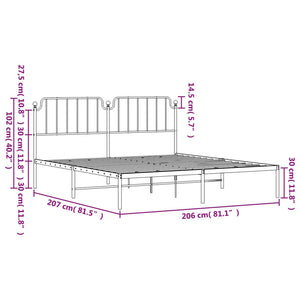 Sängram med huvudgavel metall vit 200x200 cm