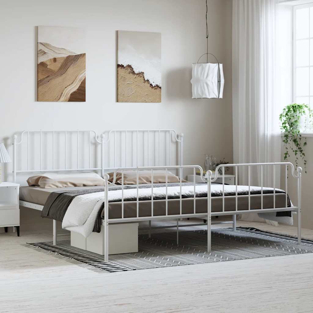 Sängram med huvudgavel och fotgavel vit metall 193x203 cm
