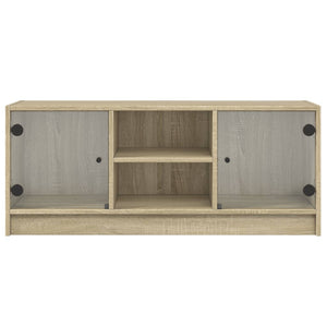 Tv-bänk med glasdörrar sonoma-ek 102x37x42 cm