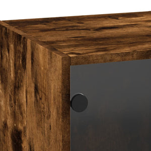 Sidoskåp med glasdörrar rökfärgad ek 35x37x100 cm