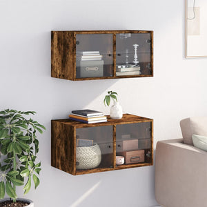 Sidoskåp med glasdörrar 2 st rökfärgad ek 68,5x37x35 cm