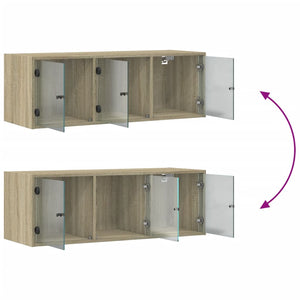 Sidoskåp med glasdörrar sonoma-ek 102x37x35 cm