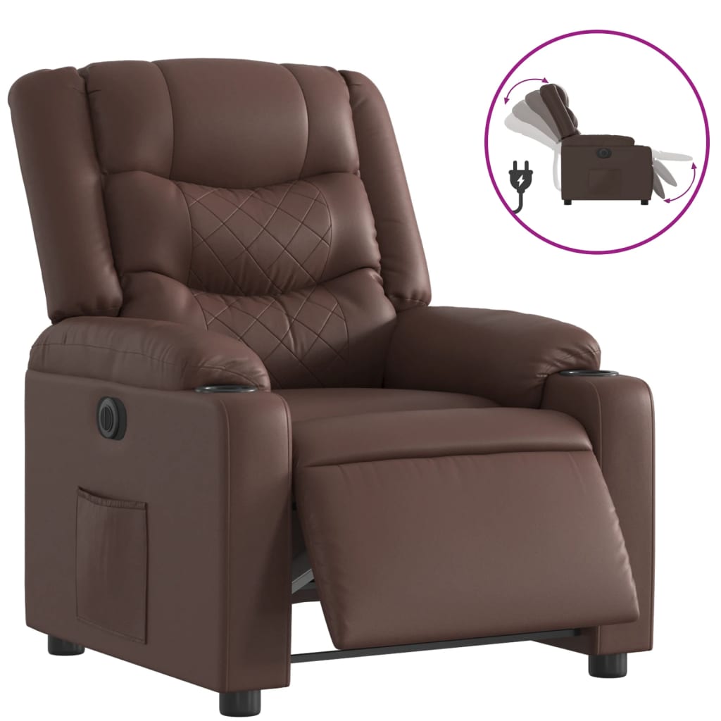 Elektronisk reclinerfåtölj brun konstläder