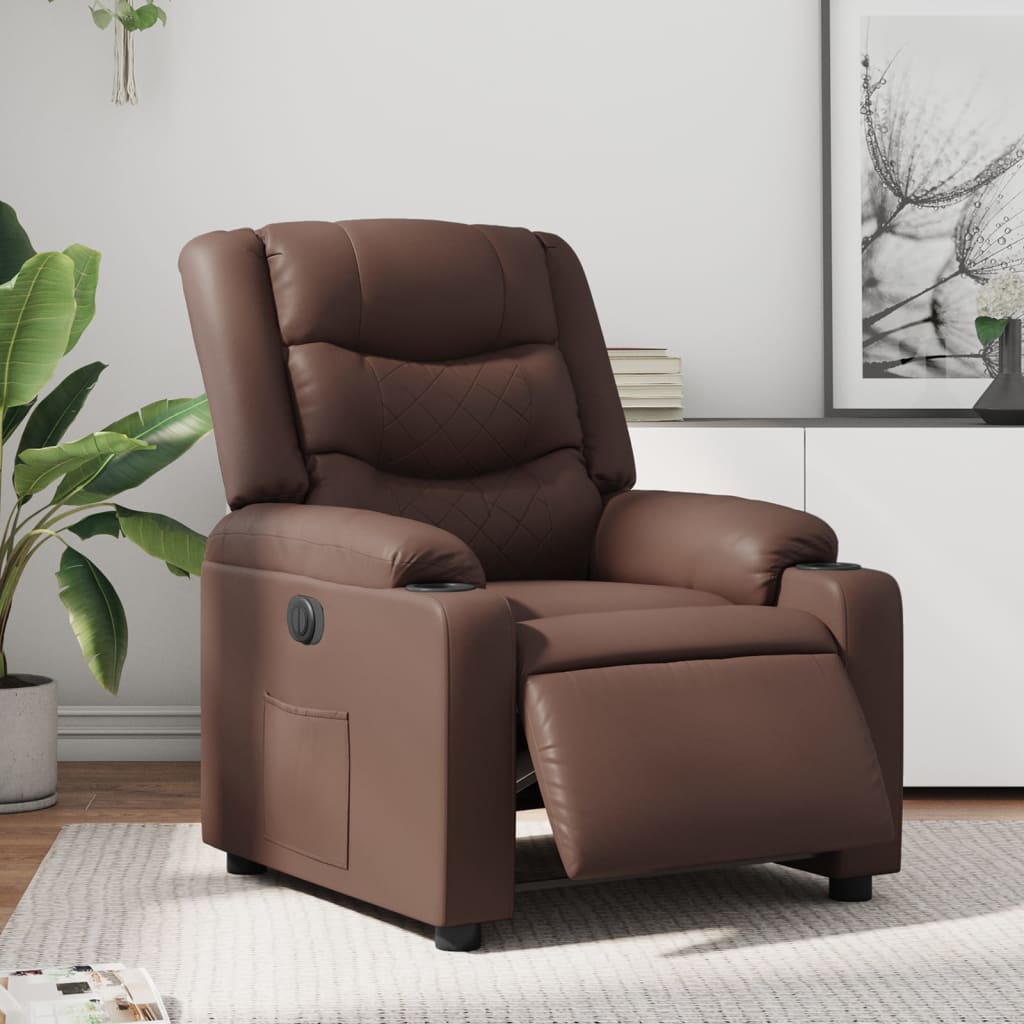 Elektronisk reclinerfåtölj brun konstläder