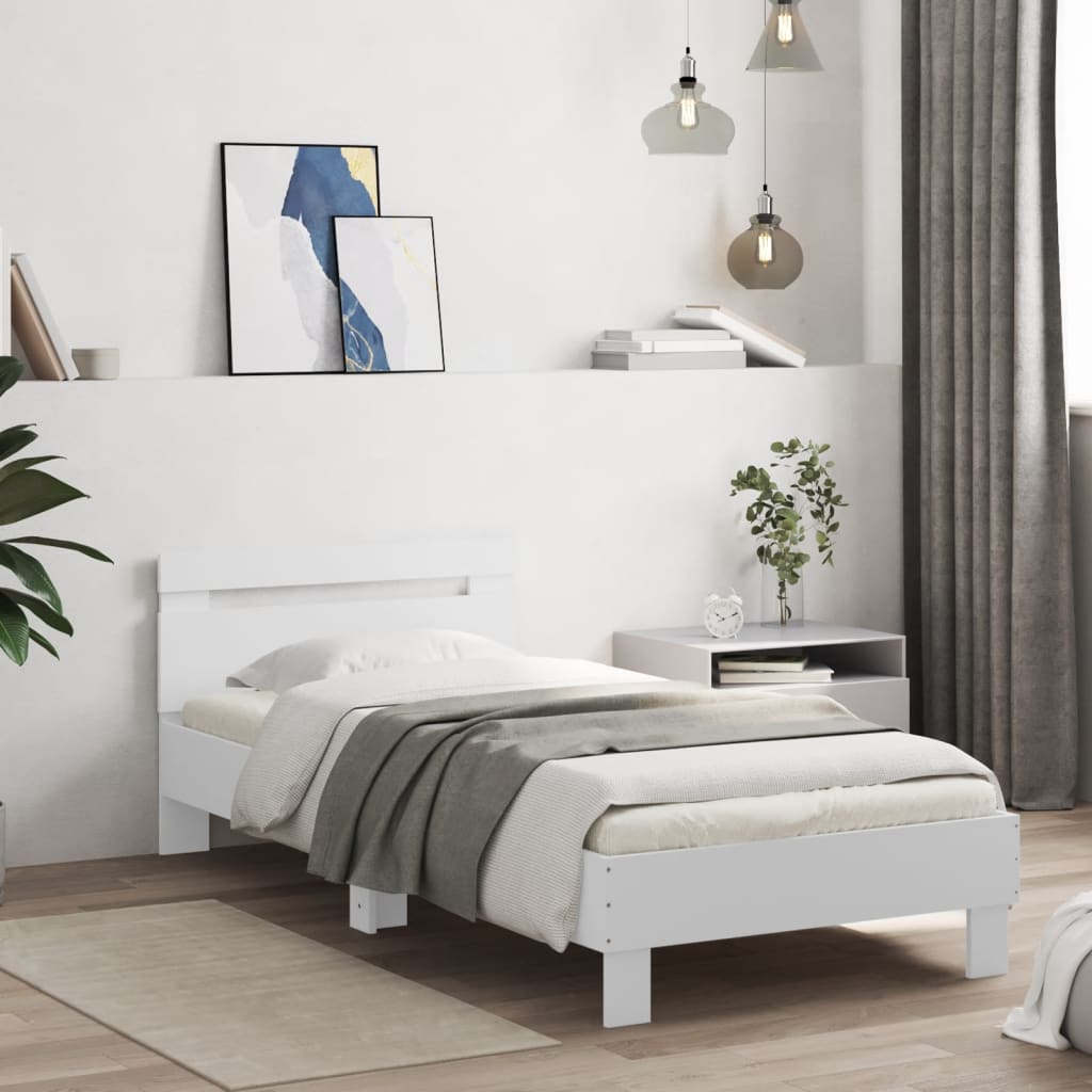 Sängram med huvudgavel vit 90x190 cm konstruerat trä