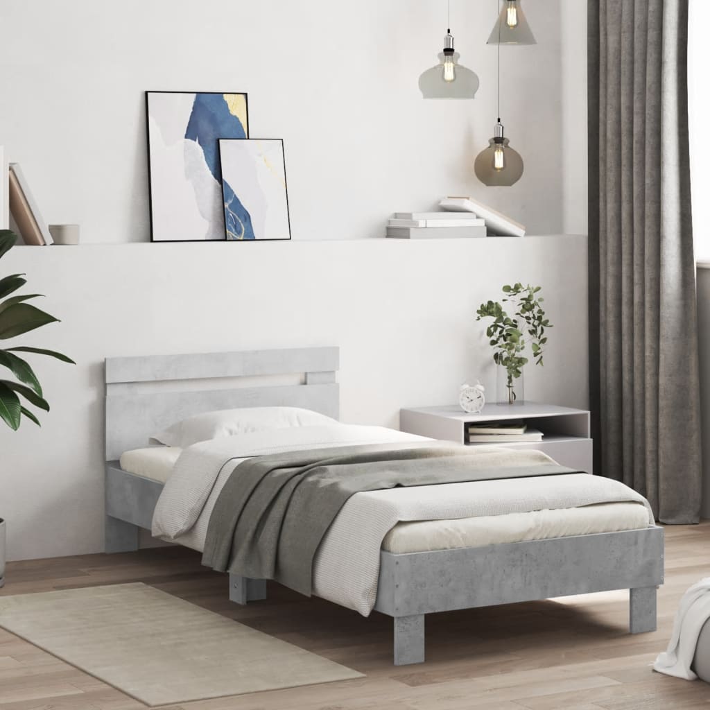 Sängram med huvudgavel betonggrå 75x190 cm konstruerat trä