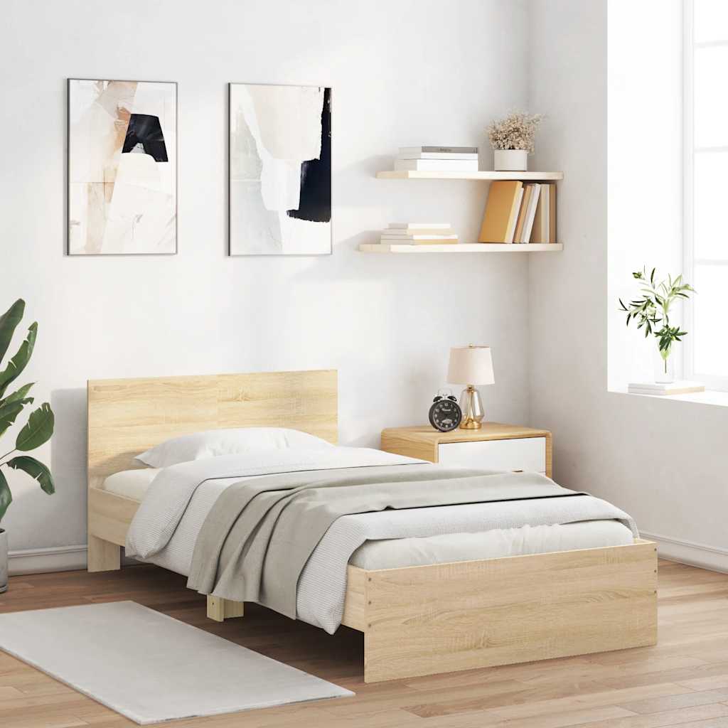 Sängram utan madrass med huvudgavel sonoma-ek 100x200 cm