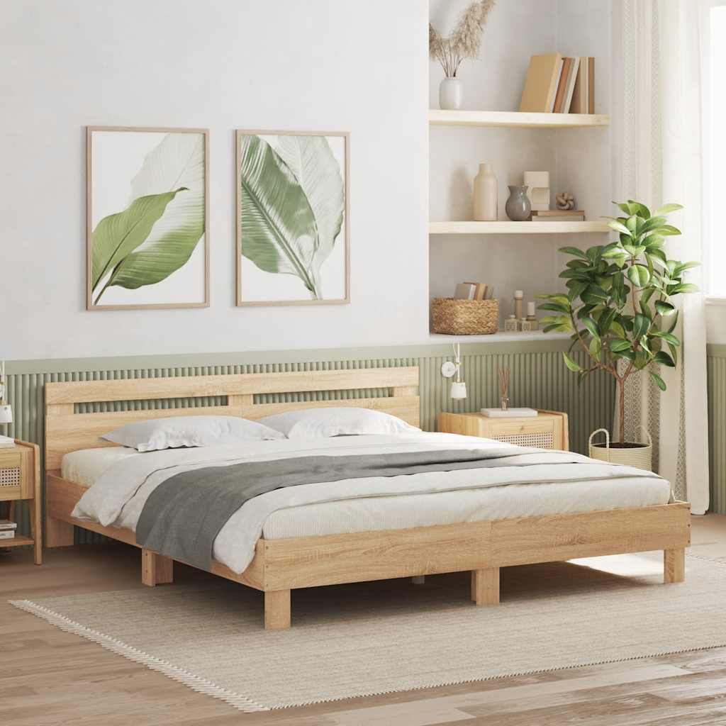Sängram med huvudgavel sonoma-ek 200x200 cm konstruerat trä