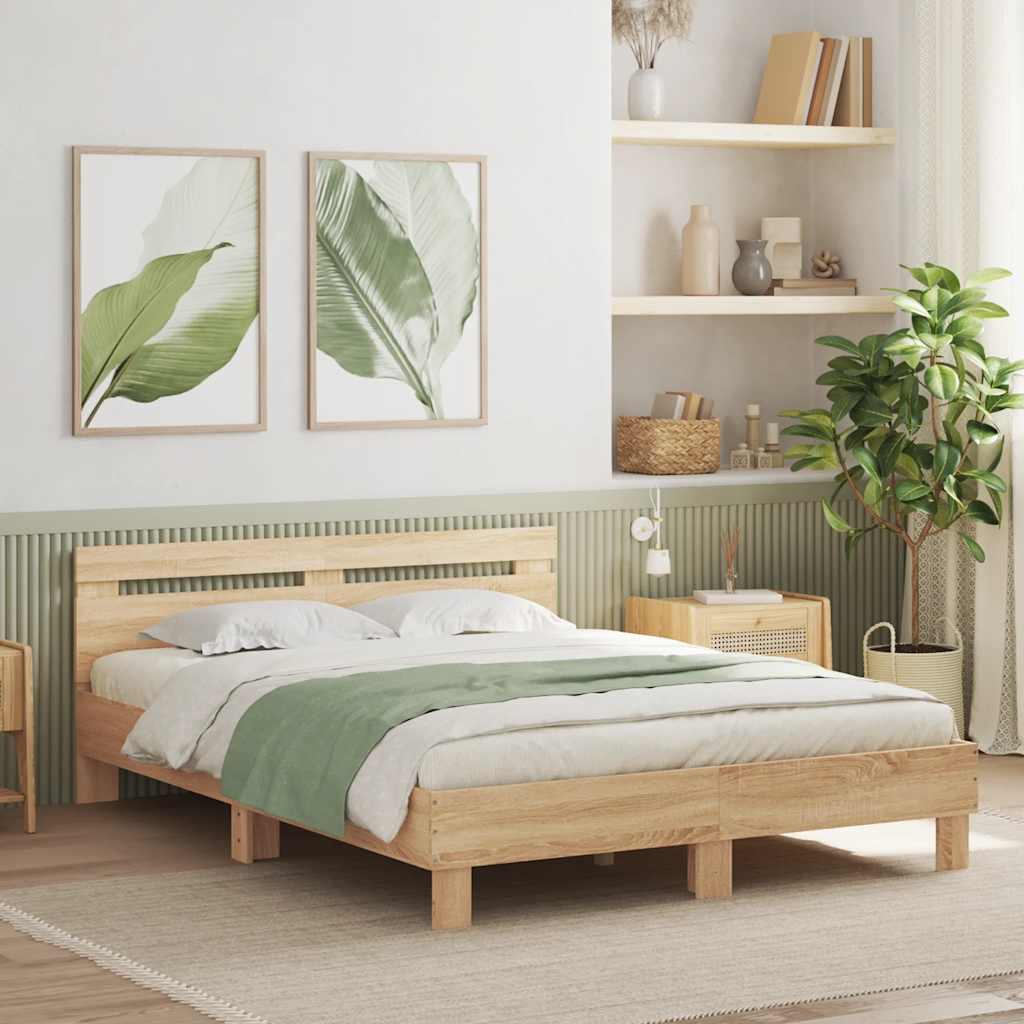 Sängram med huvudgavel sonoma-ek 150x200 cm konstruerat trä
