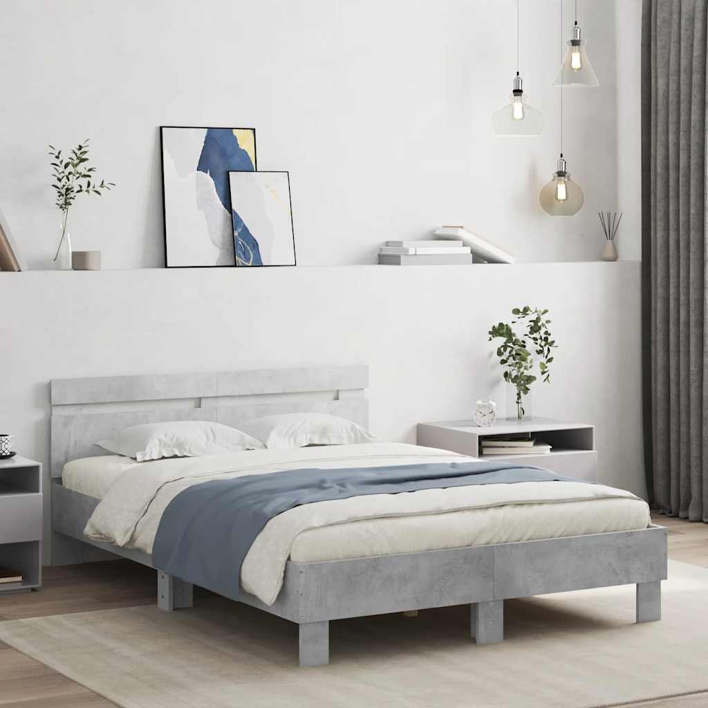 Sängram med huvudgavel och LED betonggrå 120x200 cm