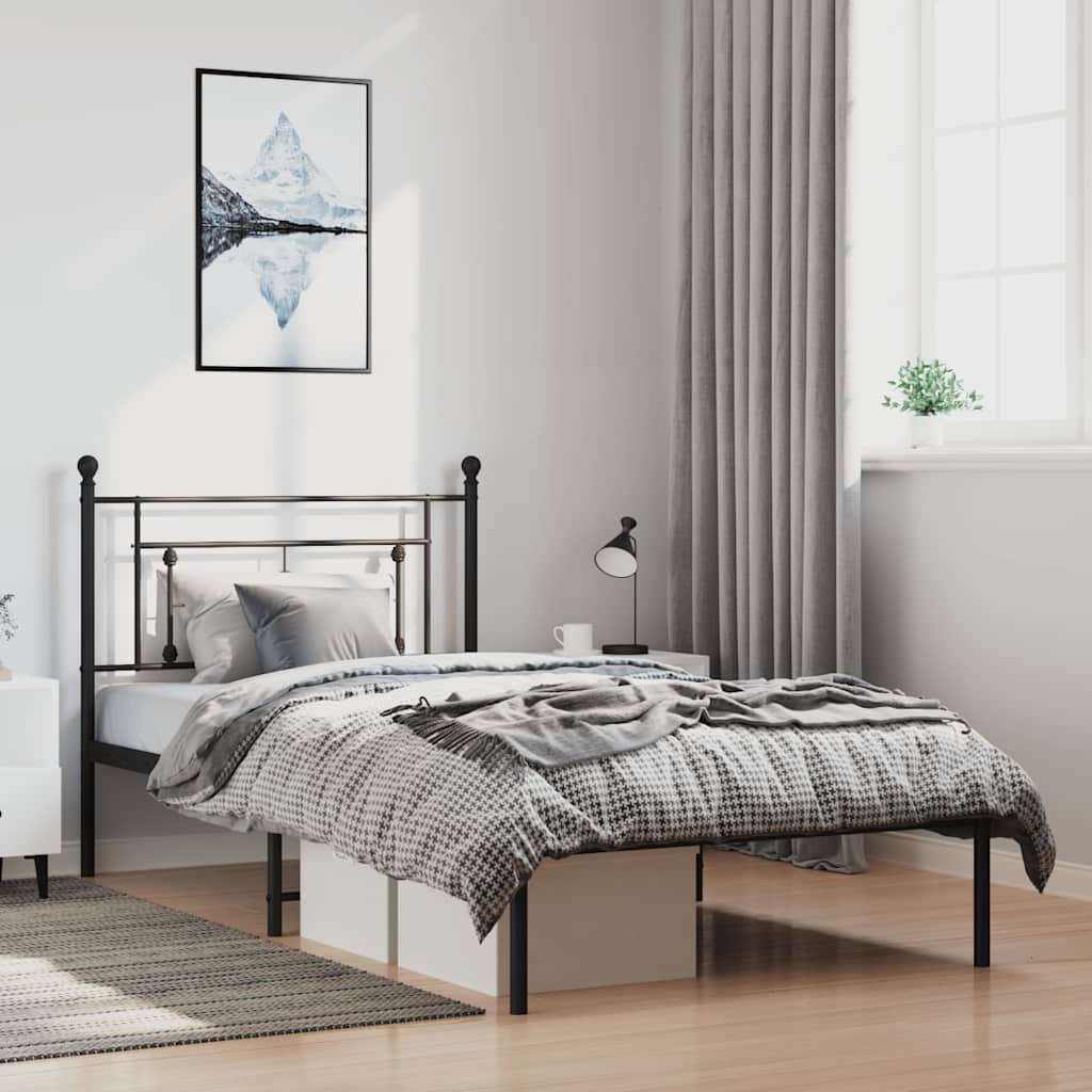 Sängram med huvudgavel metall svart 100x200 cm