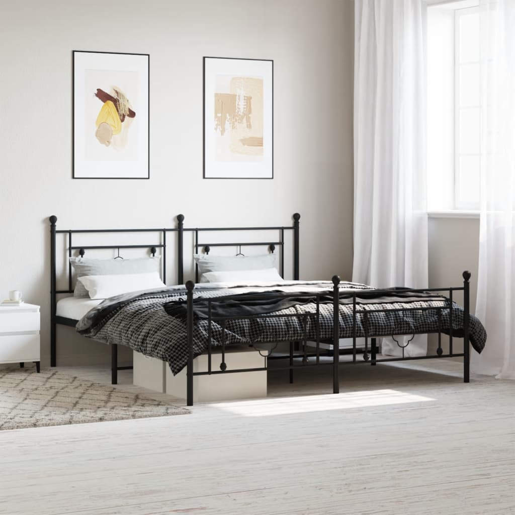 Sängram med huvudgavel och fotgavel svart metall 183x213 cm