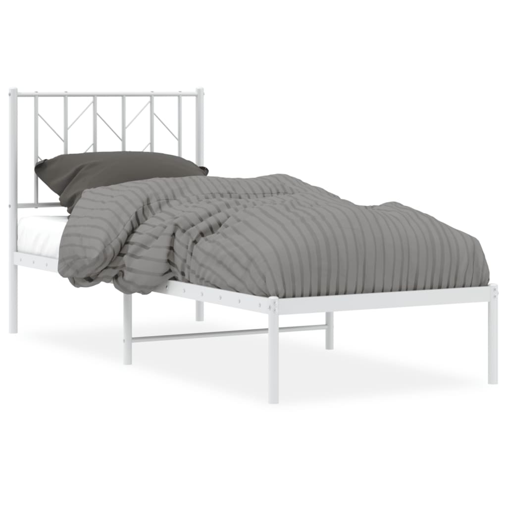 Sängram utan madrass med huvudgavel metall vit 75x190 cm