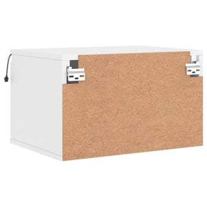 Väggmonterat sängbord med LED-lampor vit