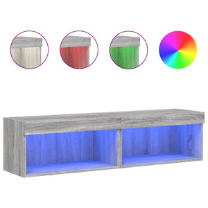 TV-bänk med LED-belysning 2 st grå sonoma 60x30x30 cm