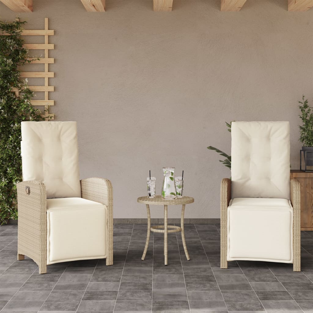 Justerbara trädgårdsstolar 2 st med fotstöd beige konstrotting