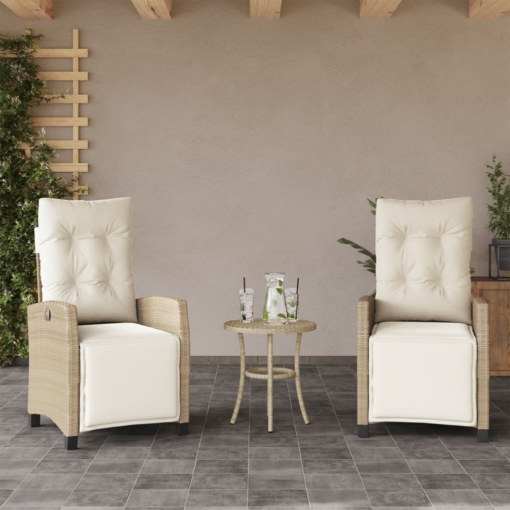 Justerbara trädgårdsstolar 2 st med fotstöd beige konstrotting