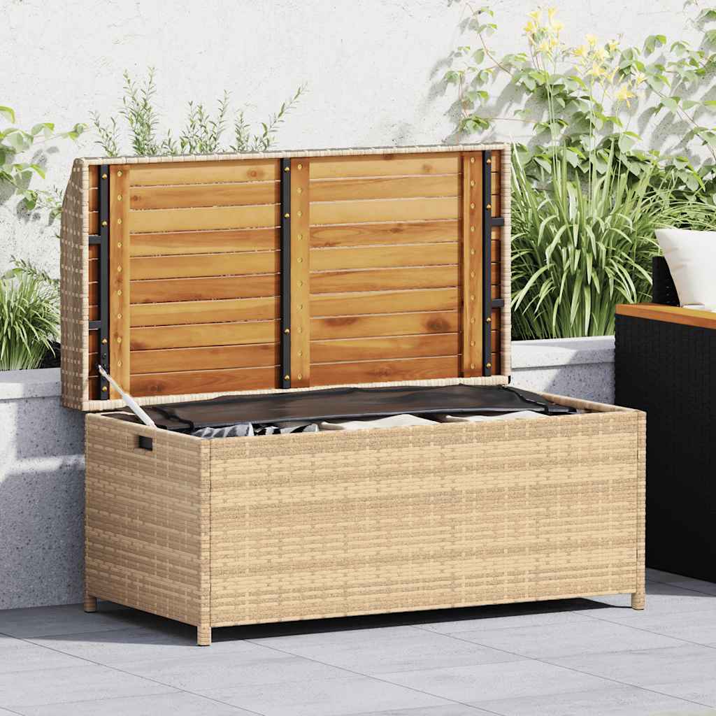 Förvaringsbänk beigemix 100x50x52 cm konstrotting massiv akacia