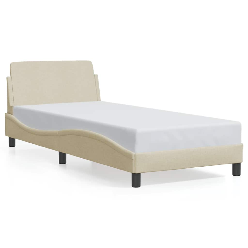 Bed Frame with Headboard "Dover" Cream 90x200 cm Fabric