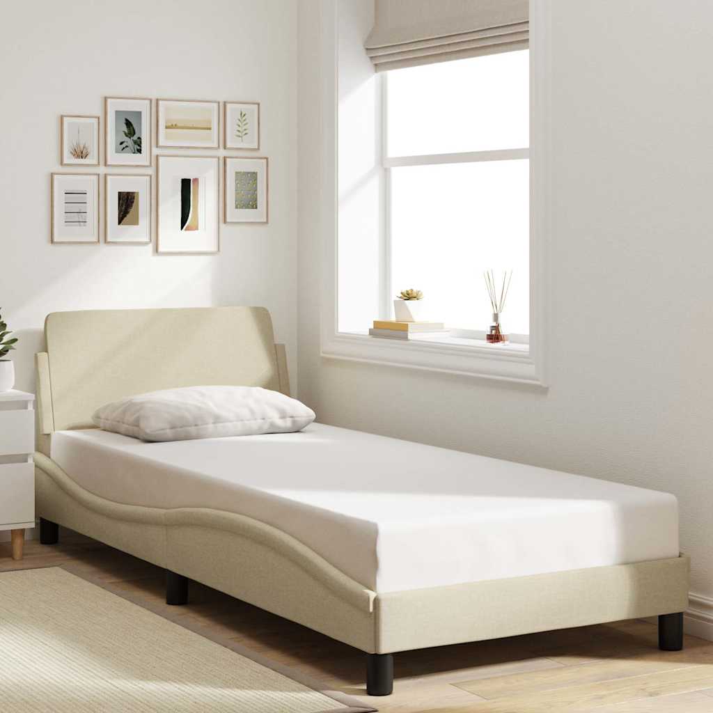 Bed Frame with Headboard "Dover" Cream 90x200 cm Fabric