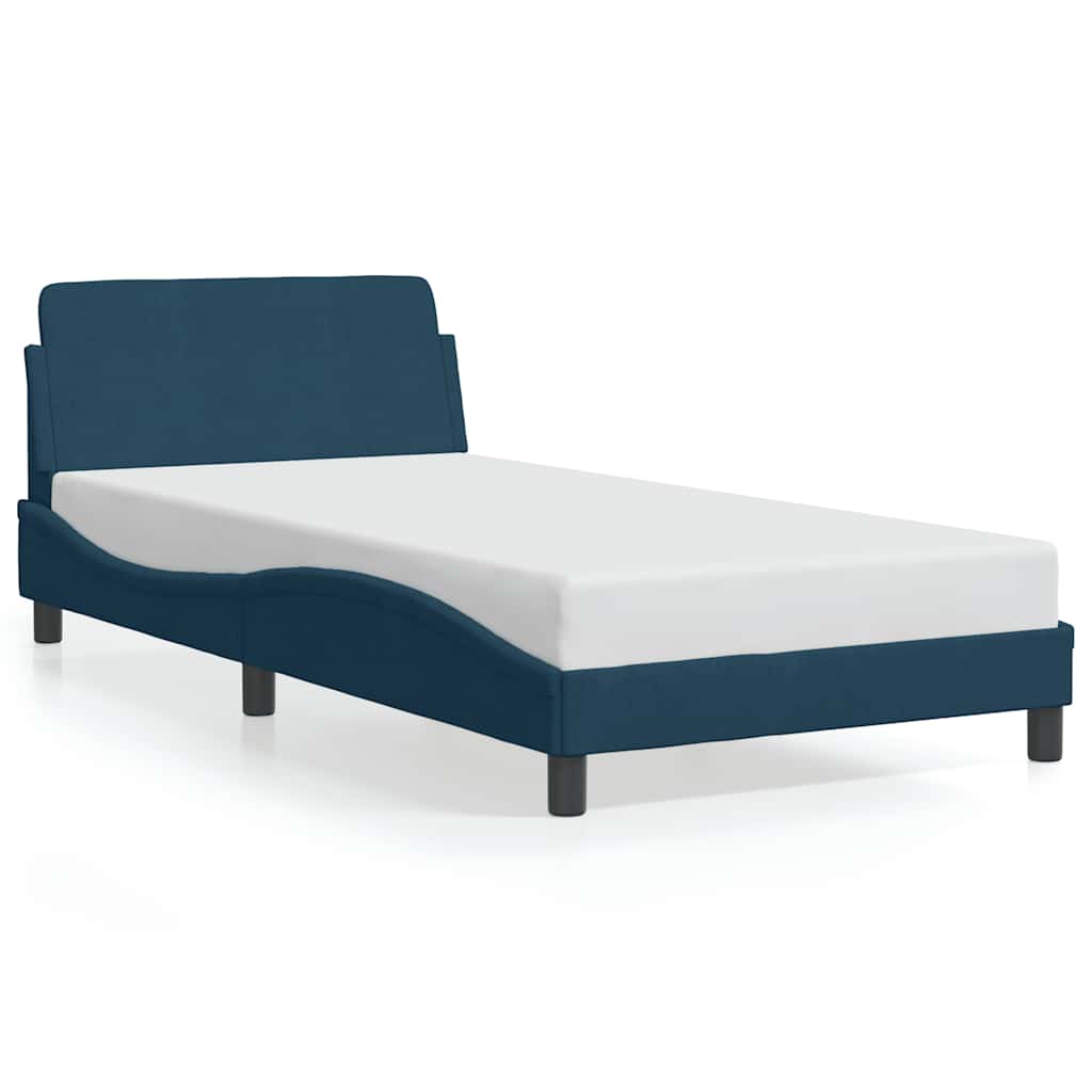 Bed Frame with Headboard "Dover" Blue 100x200 cm Velvet