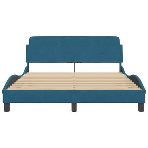 Bed Frame with Headboard "Dover" Blue 140x190 cm Velvet