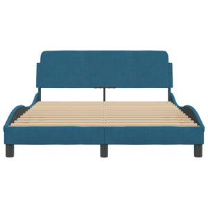 Bed Frame with Headboard "Dover" Blue 140x200 cm Velvet