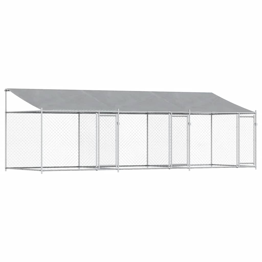 Hundgård med tak och dörrar grå 6x2x2 cm galvaniserat stål