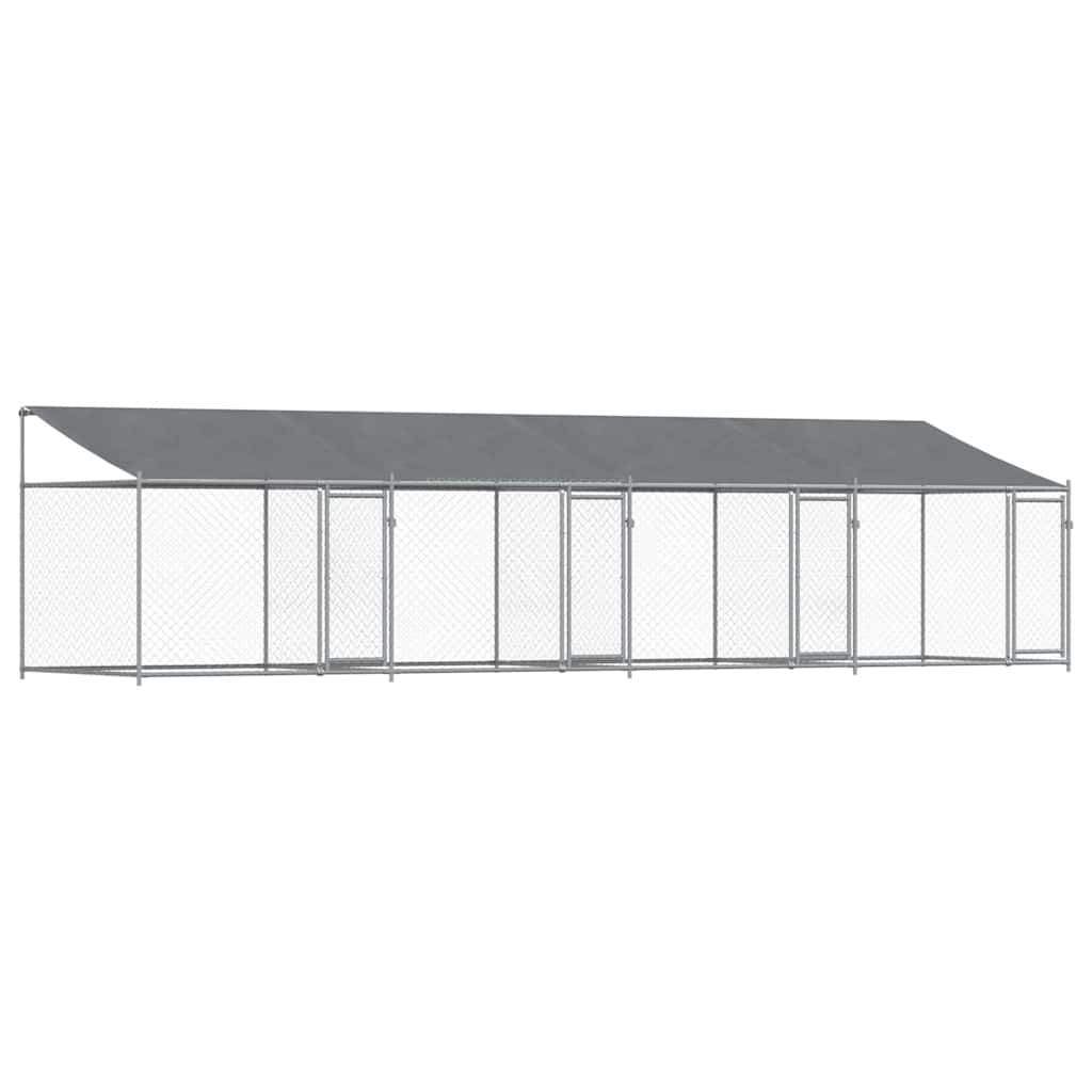Hundgård med tak och dörrar grå 8x2x2 cm galvaniserat stål