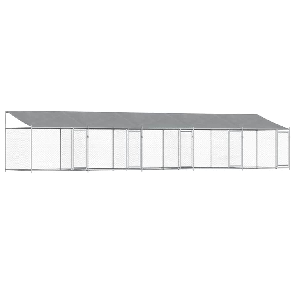 Hundgård med tak och dörrar grå 10x2x2 cm galvaniserat stål