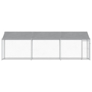 Hundgård med tak och dörr grå 6x2x2 cm galvaniserat stål