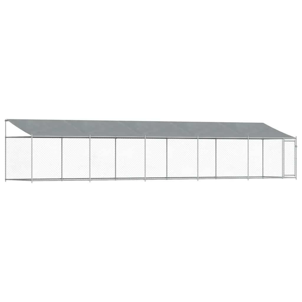 Hundgård med tak och dörr grå 10x2x2 cm galvaniserat stål