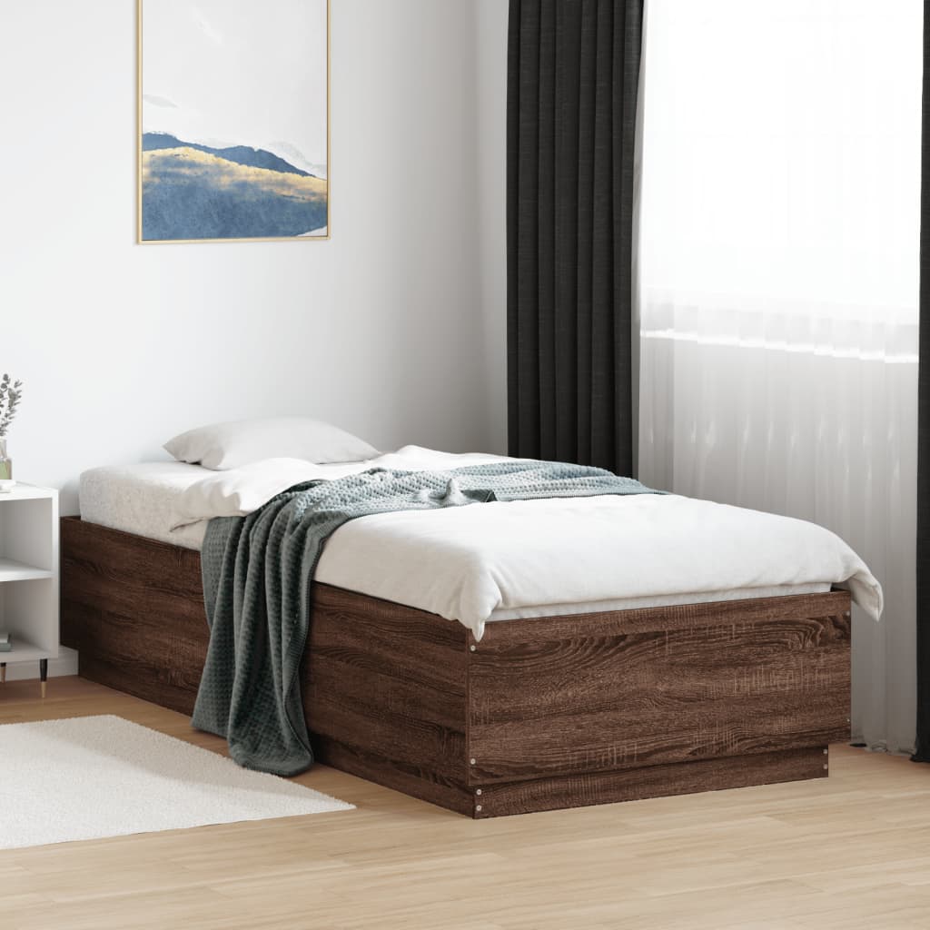 Sängram brun ek 90x200 cm konstruerad trä