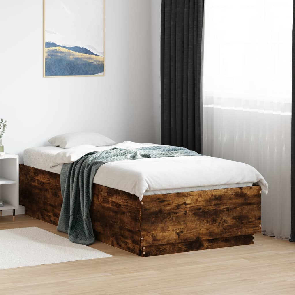 Sängram rökfärgad ek 90x190 cm konstruerad trä