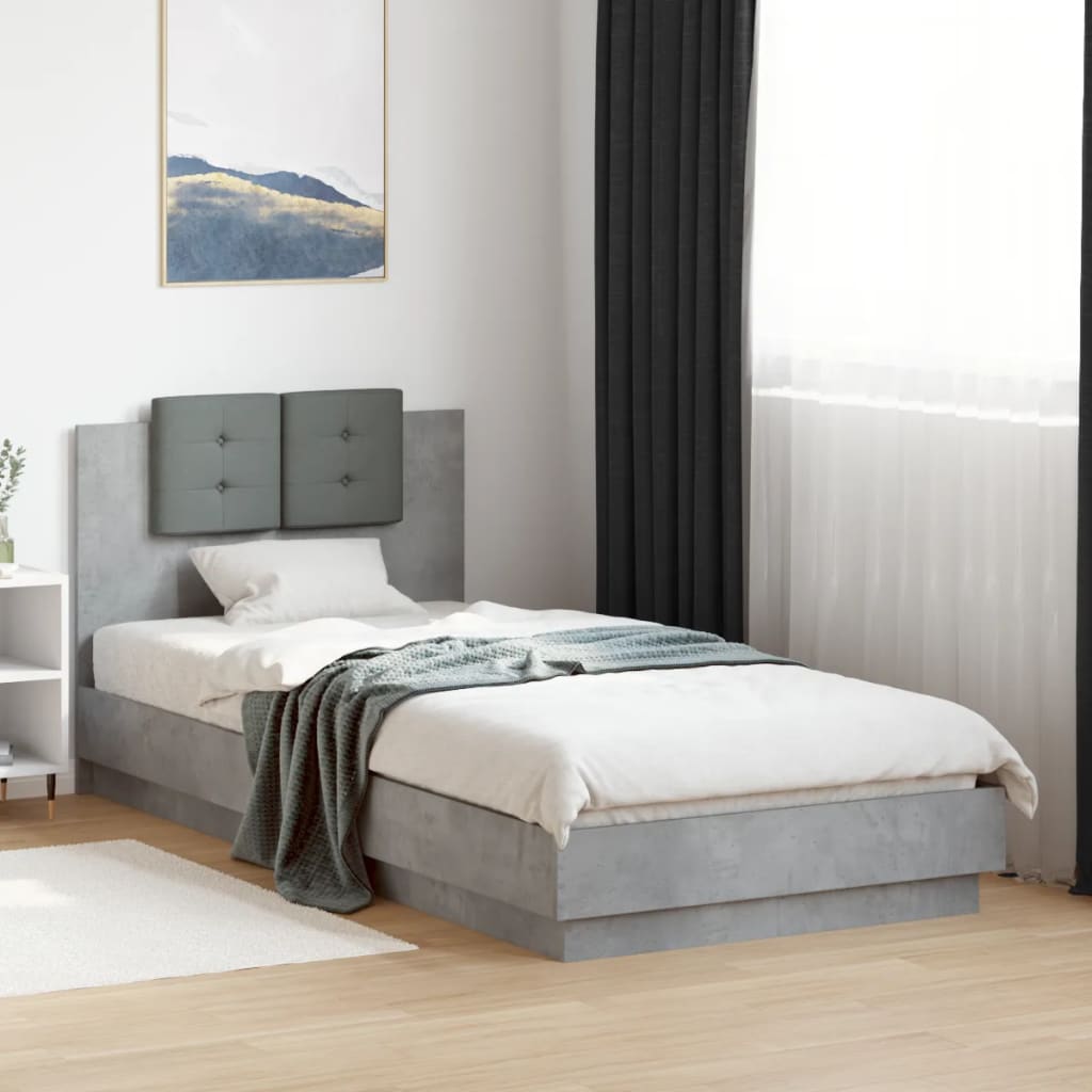 Sängram med huvudgavel betonggrå 100x200 cm konstruerat trä